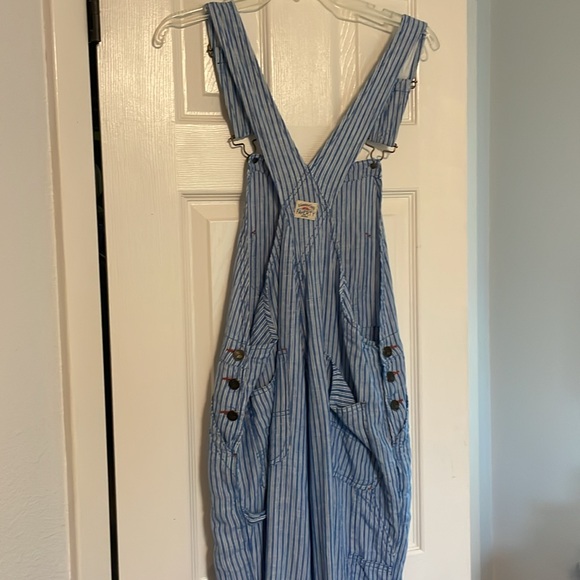 Faherty Linen Mechanic Overall in Skyway Railroad Stripe - Picture 6 of 6